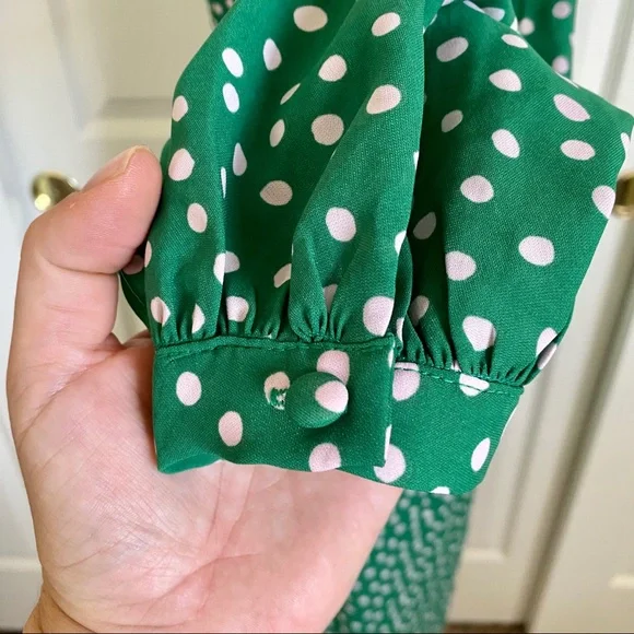 SHEIN x Madelaine Petsch Surplice Wrap Tie Waist Green Polka Dot Dress Size XS - Picture 9 of 14